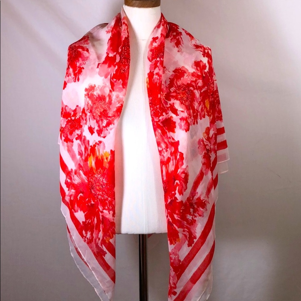Lands End Square Red Floral Scarf
